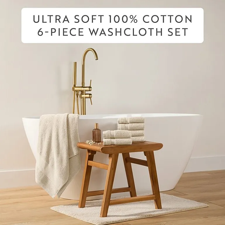 Casual Comfort Essential 6-Piece 100% Cotton Ultra Soft Washcloth Towel Set