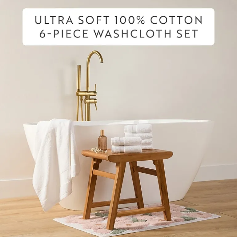 Casual Comfort Essential 6-Piece 100% Cotton Ultra Soft Washcloth Towel Set