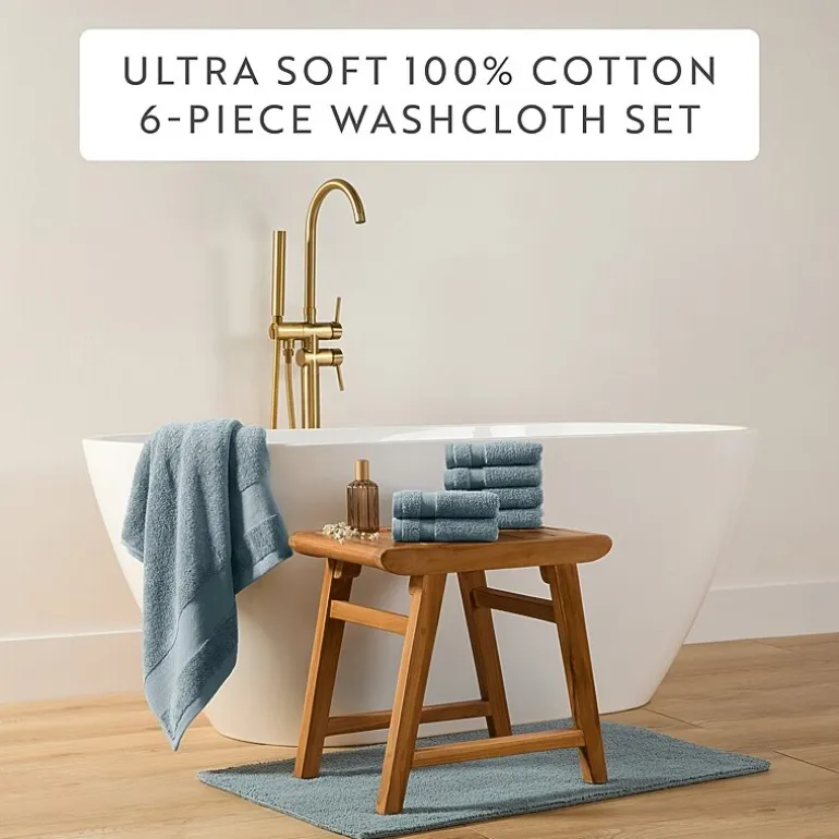 Casual Comfort Essential 6-Piece 100% Cotton Ultra Soft Washcloth Towel Set