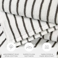 Casual Comfort 4-Pack Cabana Stripe Beach Pool Towels - 100% Absorbent Cotton, 35 X 65
