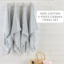 Casual Comfort 4-Pack Cabana Stripe Beach Pool Towels - 100% Absorbent Cotton, 35 X 65