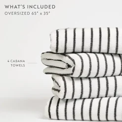 Casual Comfort 4-Pack Cabana Stripe Beach Pool Towels - 100% Absorbent Cotton, 35 X 65