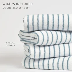 Casual Comfort 4-Pack Cabana Stripe Beach Pool Towels - 100% Absorbent Cotton, 35 X 65