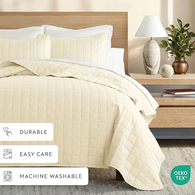 Casual Comfort Premium Ultra Soft Square Pattern Quilted Coverlet Set