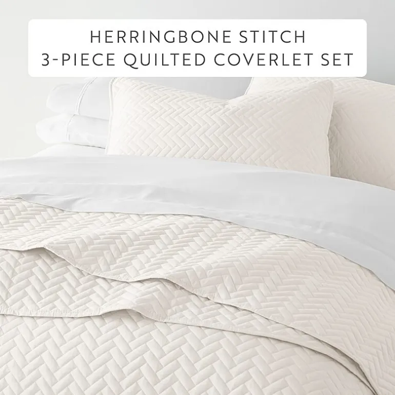 Casual Comfort Premium Ultra Soft Herringbone Pattern Quilted Coverlet Set