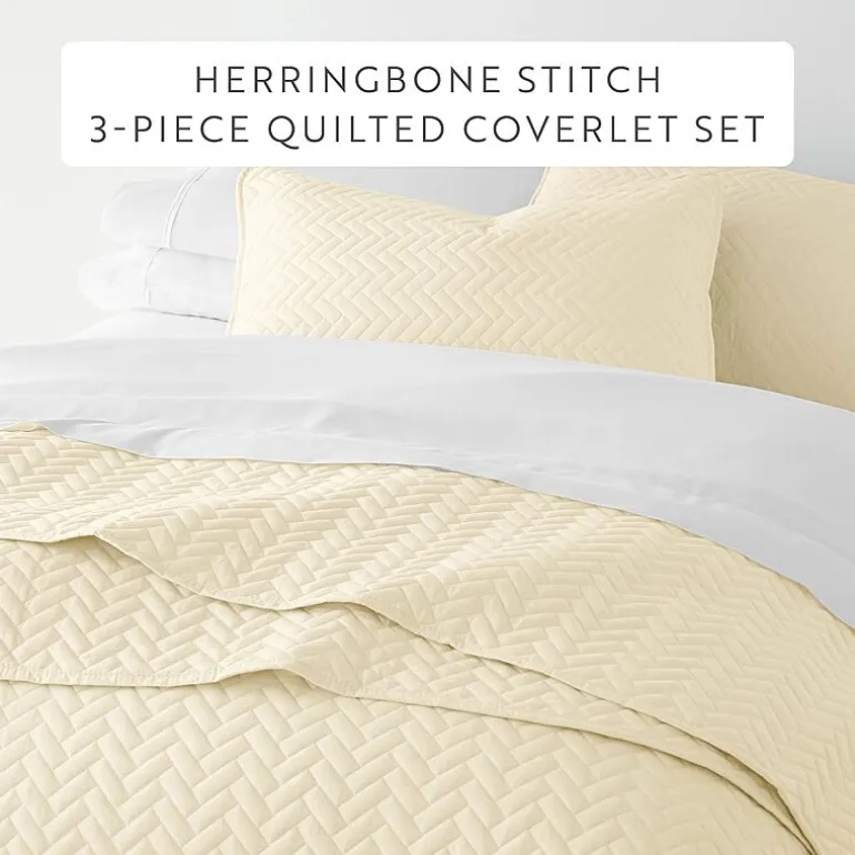 Casual Comfort Premium Ultra Soft Herringbone Pattern Quilted Coverlet Set
