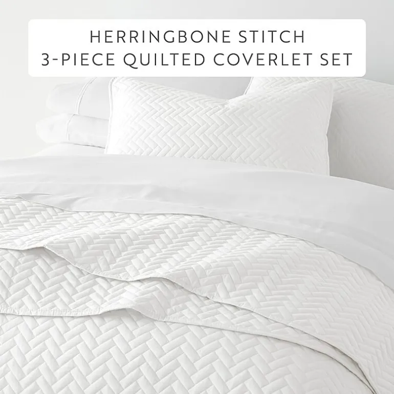 Casual Comfort Premium Ultra Soft Herringbone Pattern Quilted Coverlet Set