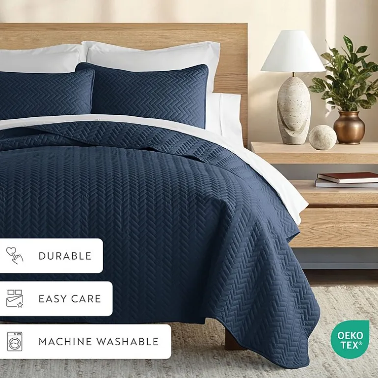 Casual Comfort Premium Ultra Soft Herringbone Pattern Quilted Coverlet Set