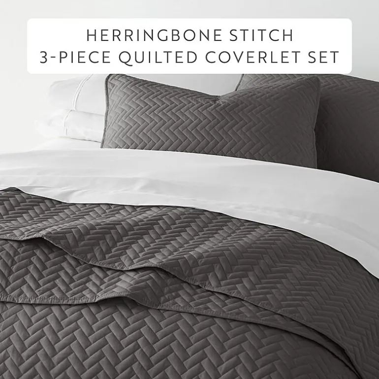 Casual Comfort Premium Ultra Soft Herringbone Pattern Quilted Coverlet Set