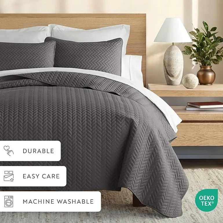 Casual Comfort Premium Ultra Soft Herringbone Pattern Quilted Coverlet Set