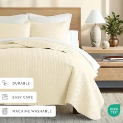 Casual Comfort Premium Ultra Soft Herringbone Pattern Quilted Coverlet Set