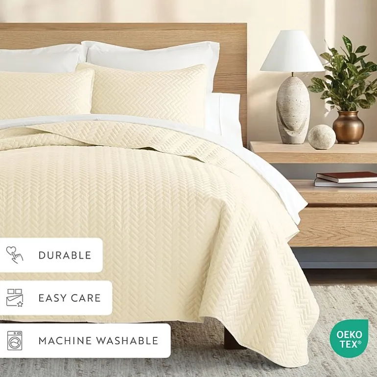Casual Comfort Premium Ultra Soft Herringbone Pattern Quilted Coverlet Set