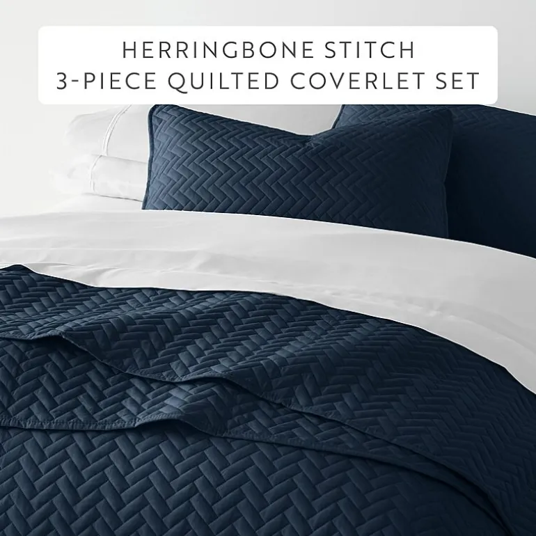 Casual Comfort Premium Ultra Soft Herringbone Pattern Quilted Coverlet Set