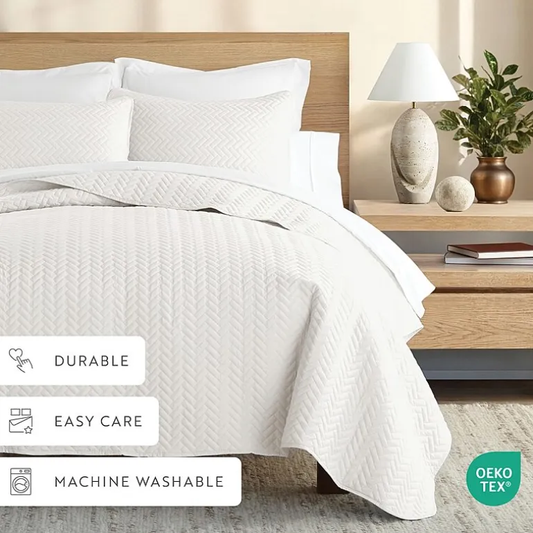 Casual Comfort Premium Ultra Soft Herringbone Pattern Quilted Coverlet Set