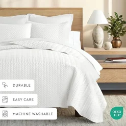 Casual Comfort Premium Ultra Soft Herringbone Pattern Quilted Coverlet Set