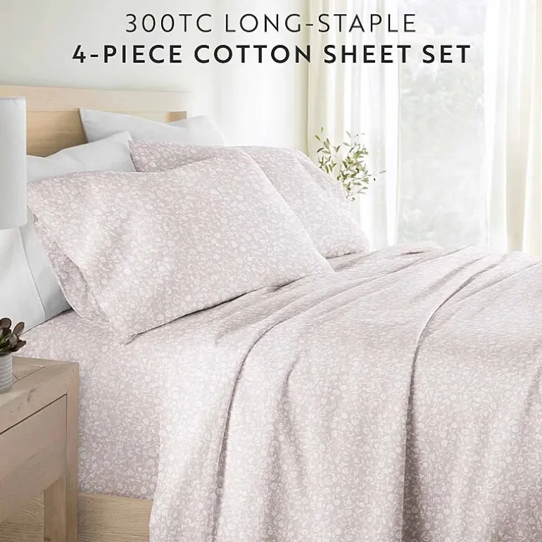 Casual Comfort 300tc Cotton Sateen Pattern 4 piece Sheet Set