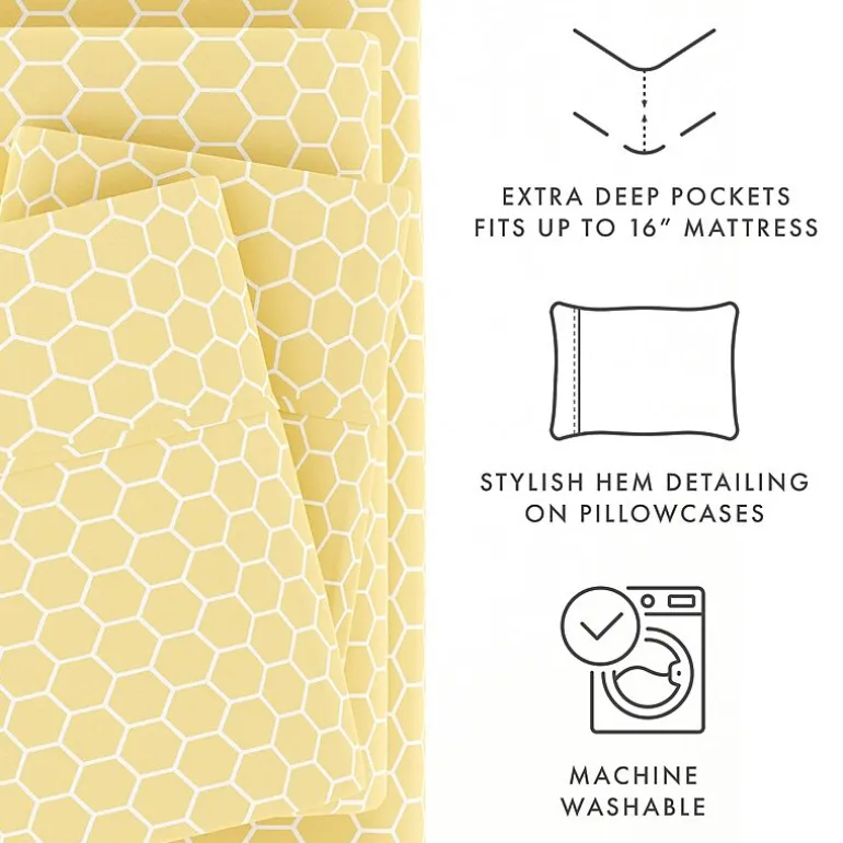 Casual Comfort Ultra Soft Honeycomb Pattern 4 Piece Bed Sheet Set