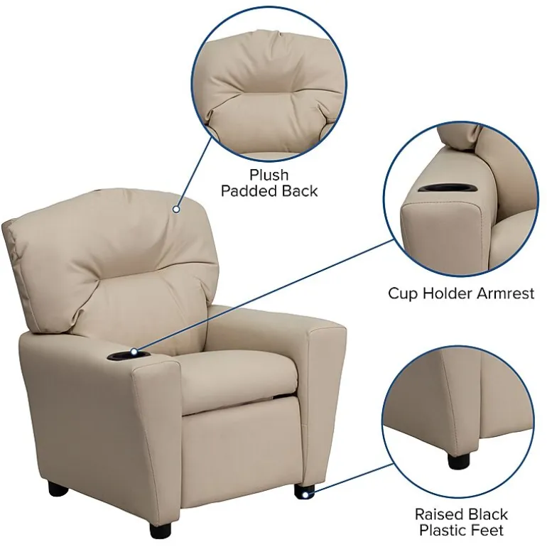 Chandler Plush Recliner with Cup Holder for Kids