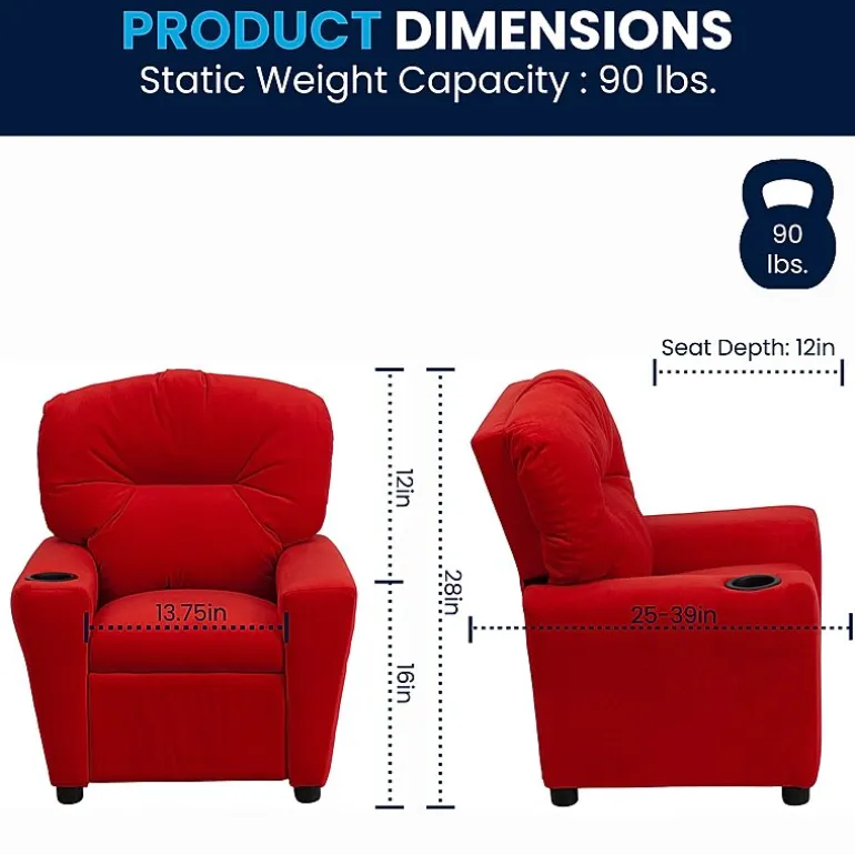 Chandler Plush Recliner with Cup Holder for Kids