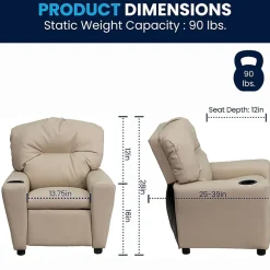 Chandler Plush Recliner with Cup Holder for Kids