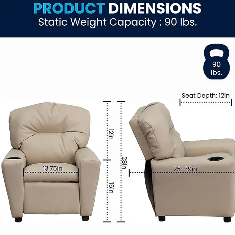 Chandler Plush Recliner with Cup Holder for Kids