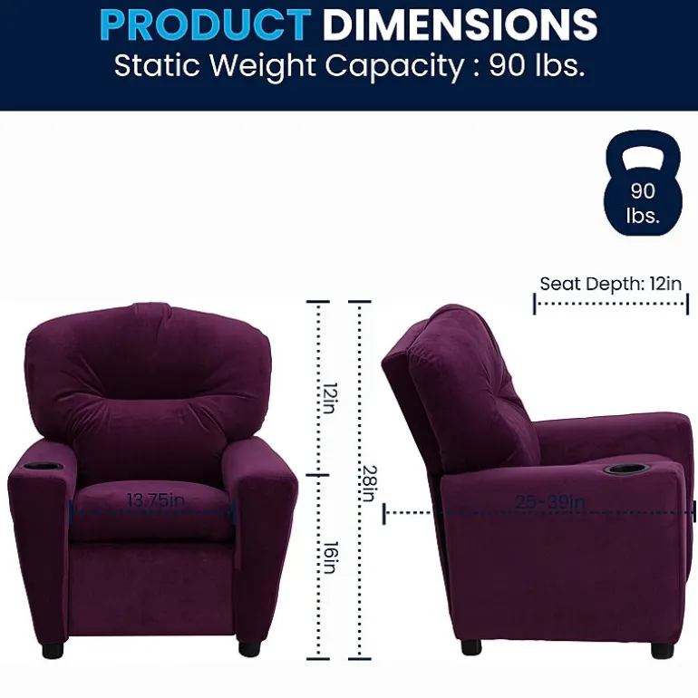 Chandler Plush Recliner with Cup Holder for Kids