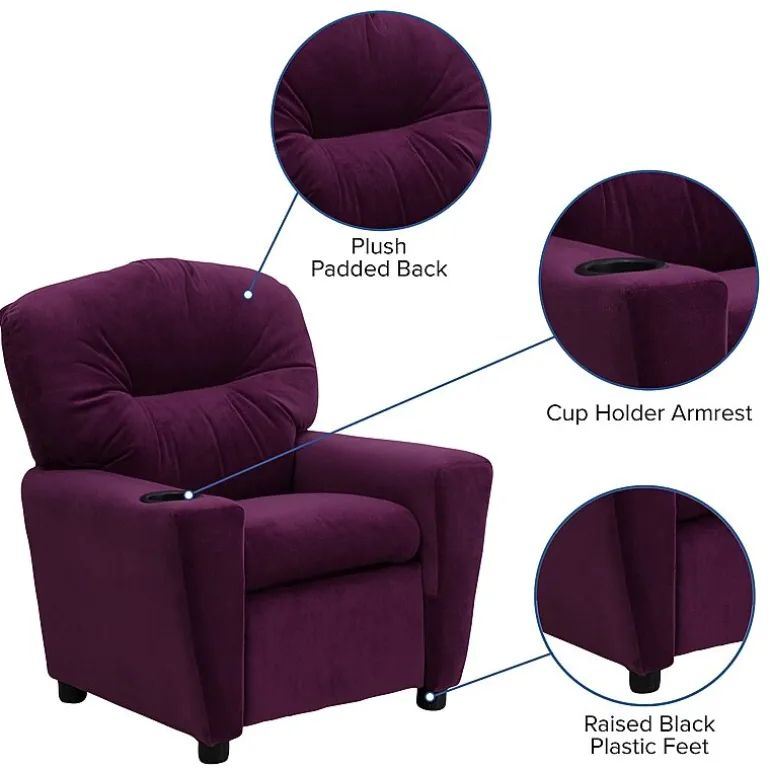 Chandler Plush Recliner with Cup Holder for Kids