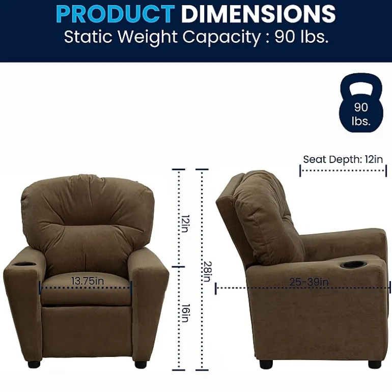 Chandler Plush Recliner with Cup Holder for Kids