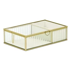 Cheungs Glass Box With Two Padded Compartments Jewelry Organizer