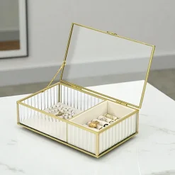 Cheungs Glass Box With Two Padded Compartments Jewelry Organizer