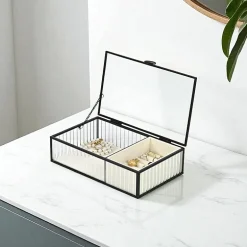 Cheungs Glass Box With Two Padded Compartments Jewelry Organizer