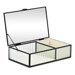 Cheungs Glass Box With Two Padded Compartments Jewelry Organizer