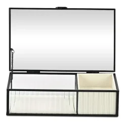 Cheungs Glass Box With Two Padded Compartments Jewelry Organizer