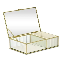 Cheungs Glass Box With Two Padded Compartments Jewelry Organizer