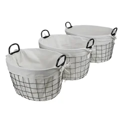 Cheungs Set Of 3 Lined Oval Wire Baskets