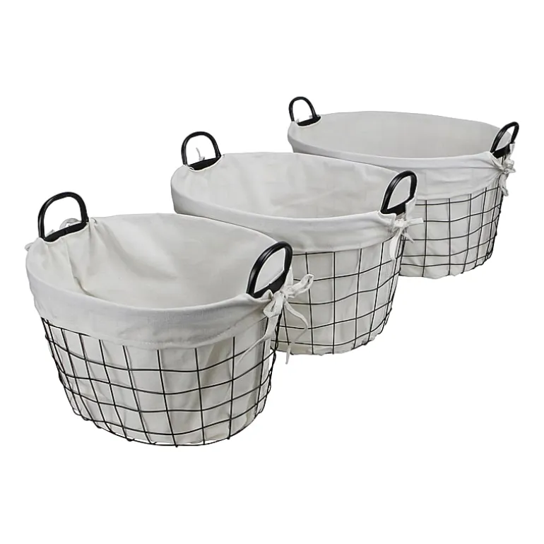 Cheungs Set Of 3 Lined Oval Wire Baskets