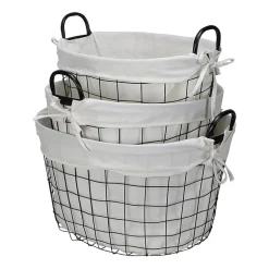 Cheungs Set Of 3 Lined Oval Wire Baskets