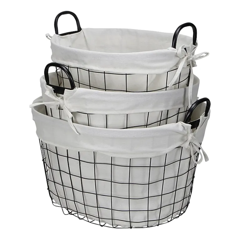 Cheungs Set Of 3 Lined Oval Wire Baskets