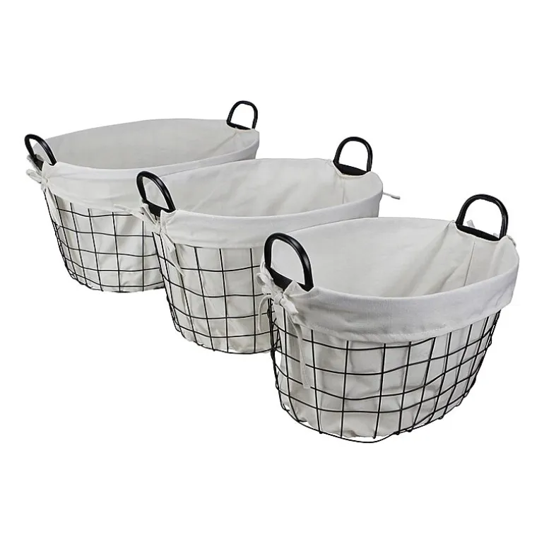 Cheungs Set Of 3 Lined Oval Wire Baskets