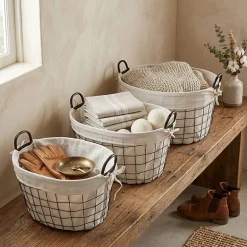 Cheungs Set Of 3 Lined Oval Wire Baskets