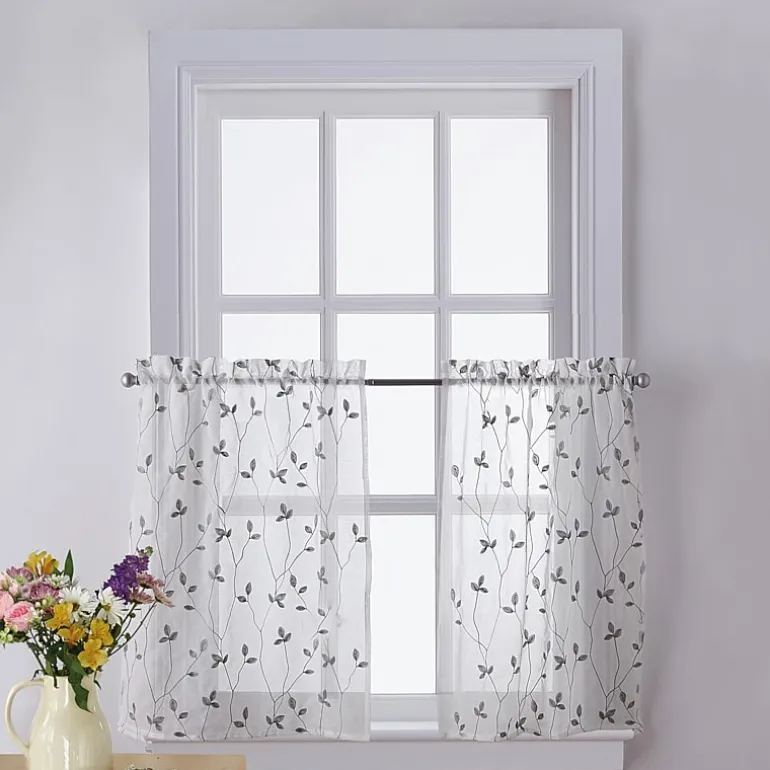 CHF Botanical Embroidery 2-pc. Rod Pocket Window Tier
