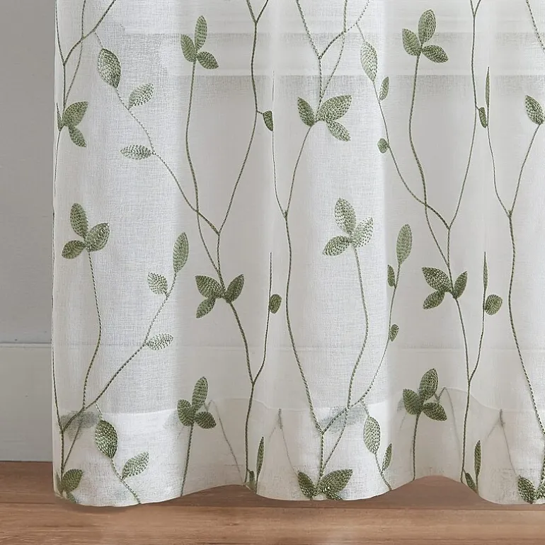 CHF Botanical Embroidery Rod Pocket Embroidered Sheer Set of 2 Curtain Panel