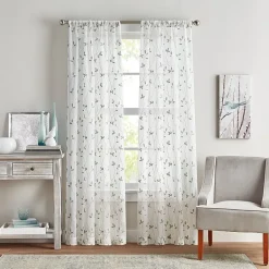 CHF Botanical Embroidery Rod Pocket Embroidered Sheer Set of 2 Curtain Panel