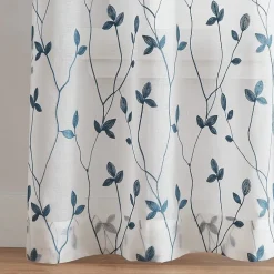 CHF Botanical Embroidery Rod Pocket Embroidered Sheer Set of 2 Curtain Panel