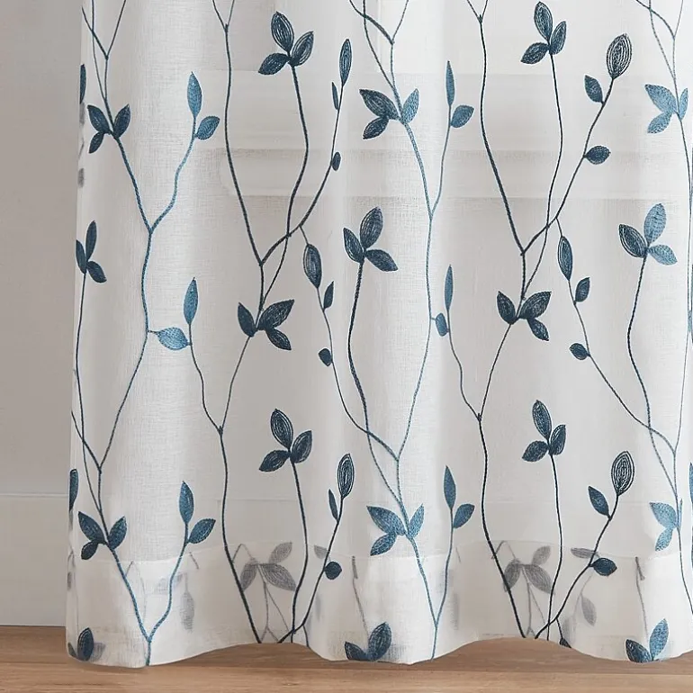CHF Botanical Embroidery Rod Pocket Embroidered Sheer Set of 2 Curtain Panel