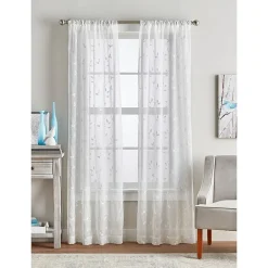 CHF Botanical Embroidery Rod Pocket Embroidered Sheer Set of 2 Curtain Panel