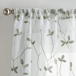 CHF Botanical Embroidery Rod Pocket Embroidered Sheer Set of 2 Curtain Panel