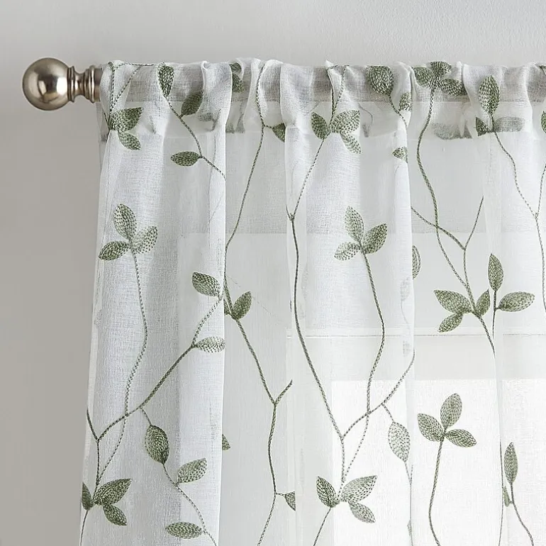CHF Botanical Embroidery Rod Pocket Embroidered Sheer Set of 2 Curtain Panel