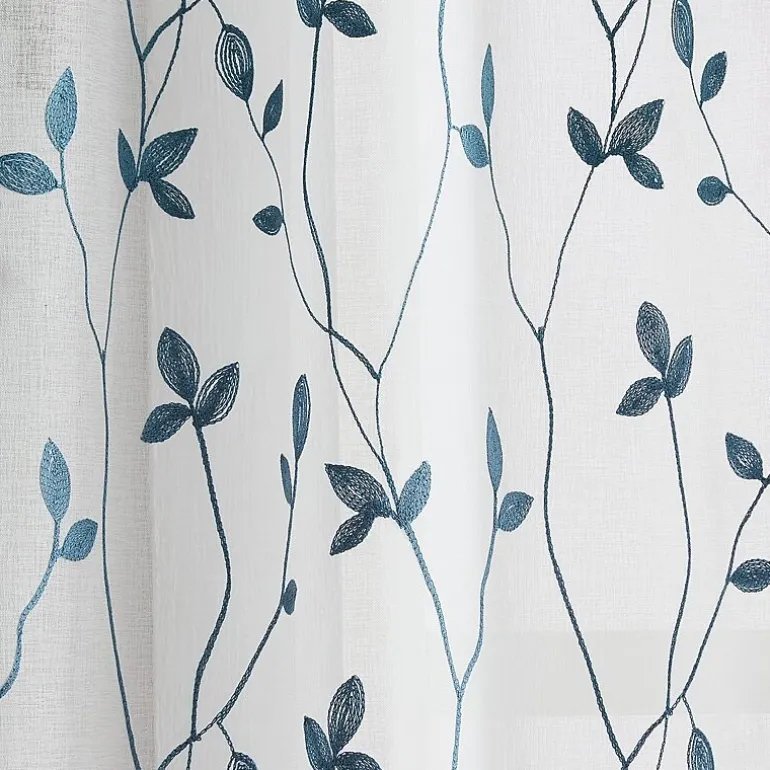 CHF Botanical Embroidery Rod Pocket Embroidered Sheer Set of 2 Curtain Panel