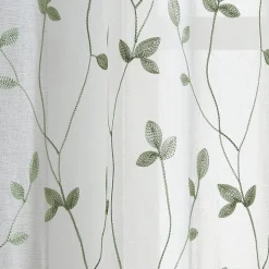 CHF Botanical Embroidery Rod Pocket Embroidered Sheer Set of 2 Curtain Panel